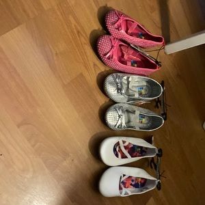 3 pairs of shoes bundle colors are pink white and silver
